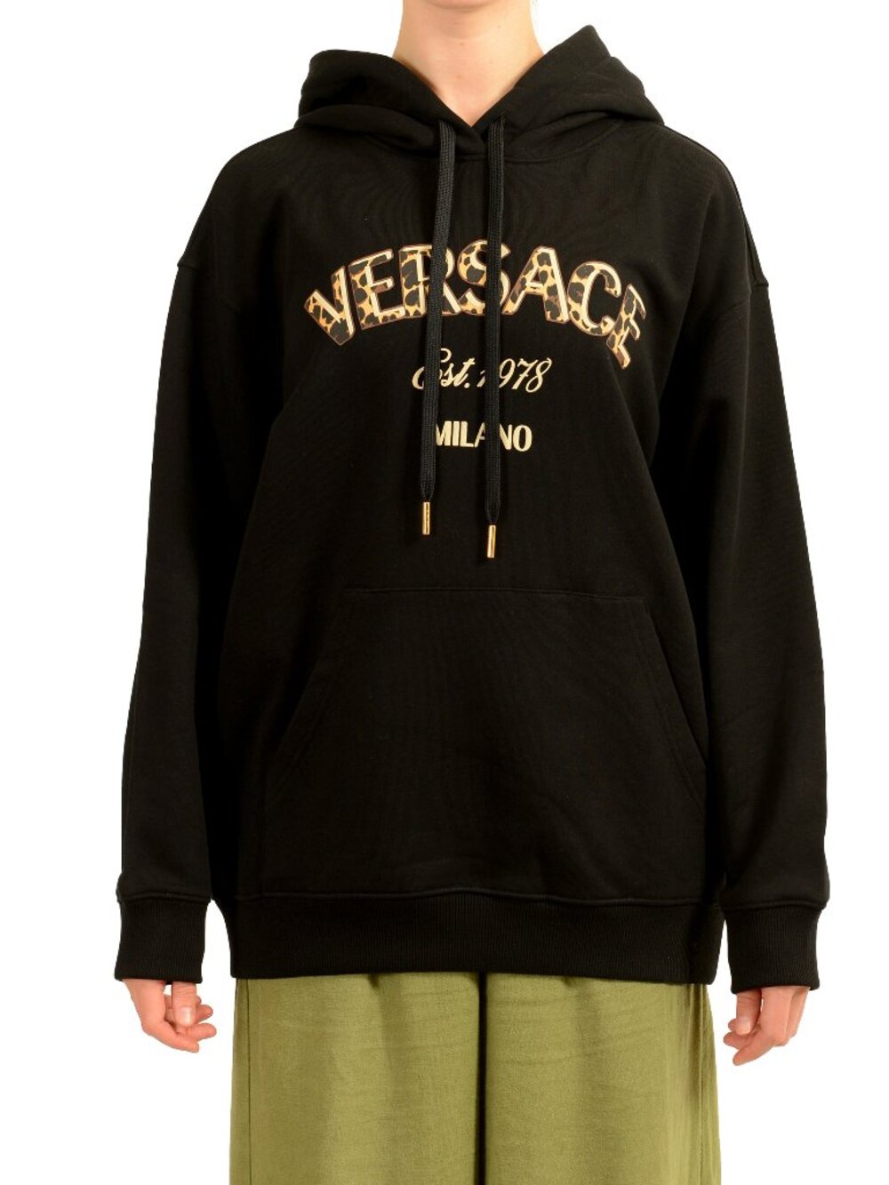 Versace Women's Black Logo Print Hooded Sweatshirt Hoodie Sweater US S IT 40